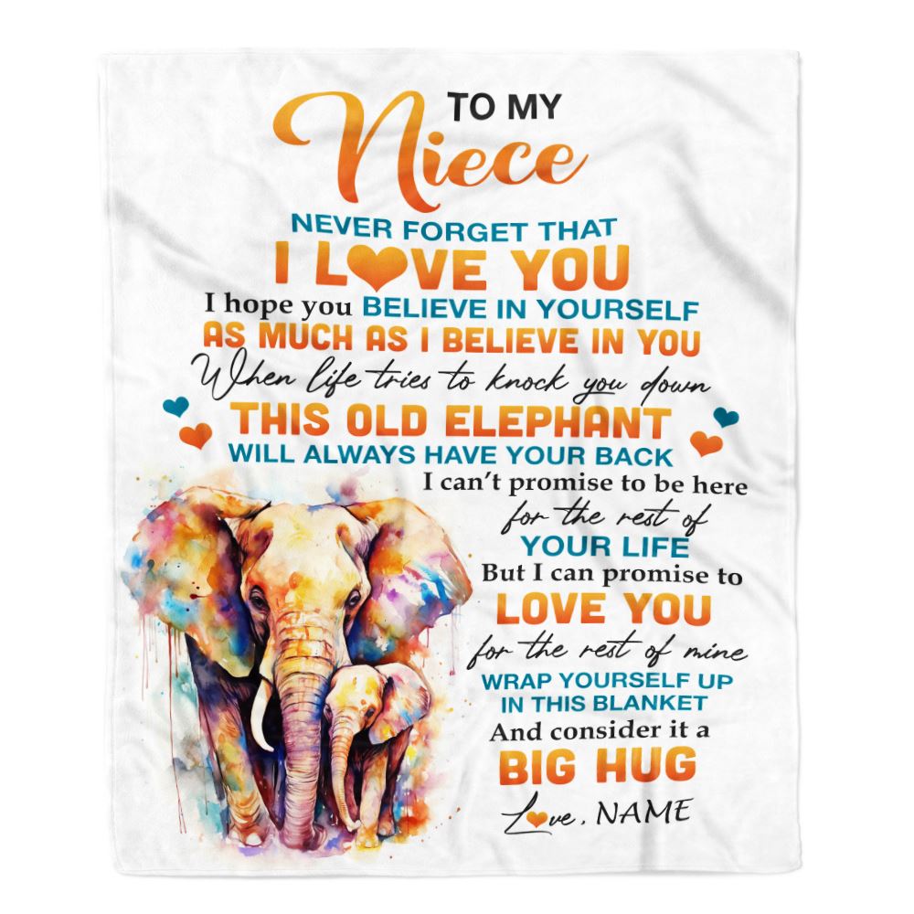 Personalized To My Niece Blanket Gift From Aunt Uncle Auntie This Old Elephant Love You Niece Birthday Graduation Christmas Customized Bed Fleece Throw Blanket | teecentury