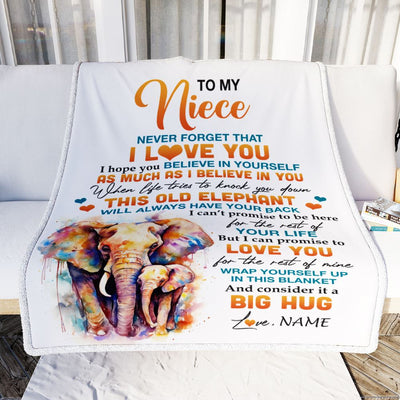 Personalized To My Niece Blanket Gift From Aunt Uncle Auntie This Old Elephant Love You Niece Birthday Graduation Christmas Customized Bed Fleece Throw Blanket | teecentury