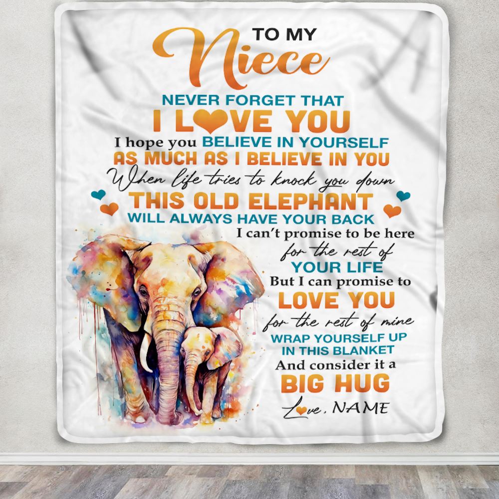 Personalized To My Niece Blanket Gift From Aunt Uncle Auntie This Old Elephant Love You Niece Birthday Graduation Christmas Customized Bed Fleece Throw Blanket | teecentury