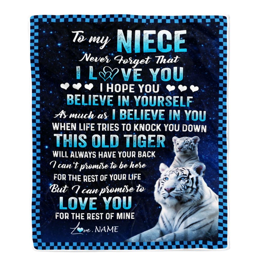Personalized To My Niece Blanket Gift From Aunt Uncle Auntie This Old Tiger Love You Niece Birthday Graduation Christmas Customized Bed Fleece Throw Blanket | teecentury