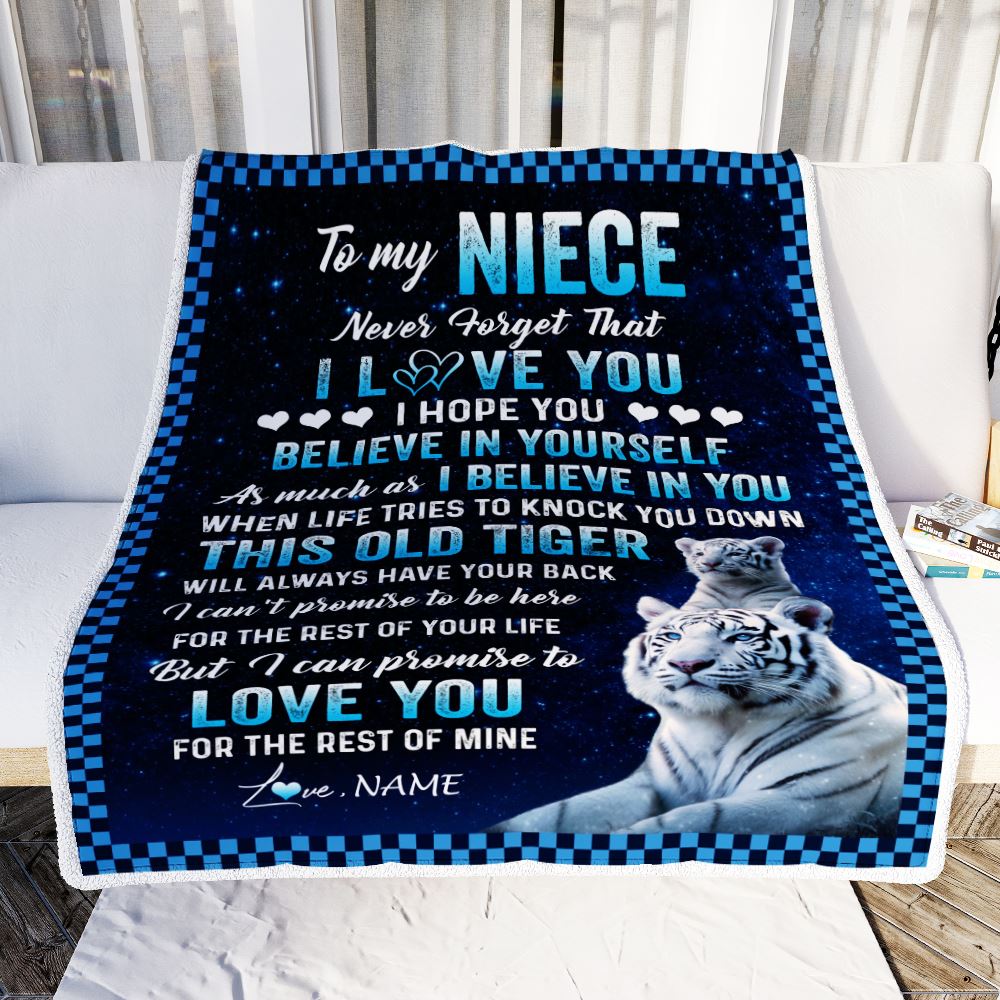 Personalized To My Niece Blanket Gift From Aunt Uncle Auntie This Old Tiger Love You Niece Birthday Graduation Christmas Customized Bed Fleece Throw Blanket | teecentury