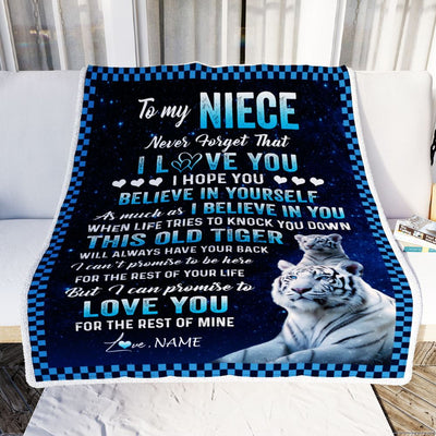 Personalized To My Niece Blanket Gift From Aunt Uncle Auntie This Old Tiger Love You Niece Birthday Graduation Christmas Customized Bed Fleece Throw Blanket | teecentury