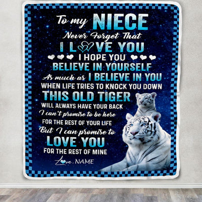 Personalized To My Niece Blanket Gift From Aunt Uncle Auntie This Old Tiger Love You Niece Birthday Graduation Christmas Customized Bed Fleece Throw Blanket | teecentury