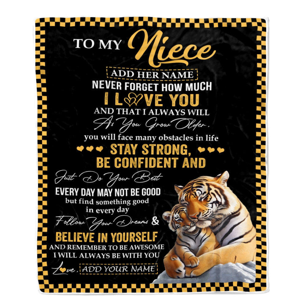 Personalized To My Niece Blanket Tiger I Love You Forever From Aunt Auntie Uncle Niece Birthday Gifts Christmas Graduation Customized Fleece Blanket | teecentury