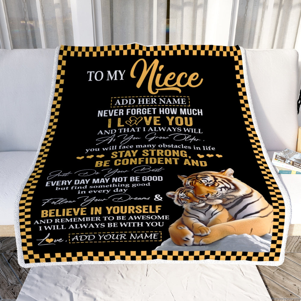 Personalized To My Niece Blanket Tiger I Love You Forever From Aunt Auntie Uncle Niece Birthday Gifts Christmas Graduation Customized Fleece Blanket | teecentury