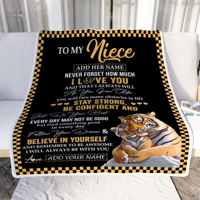 Personalized To My Niece Blanket Tiger I Love You Forever From Aunt Auntie Uncle Niece Birthday Gifts Christmas Graduation Customized Fleece Blanket | teecentury