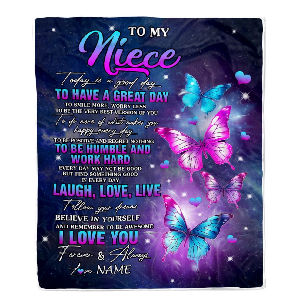 Personalized To My Niece Butterfly Blanket From Aunt Uncle Every Day Laugh Love Live Niece Birthday Gifts Graduation Christmas Customized Fleece Blanket | teecentury