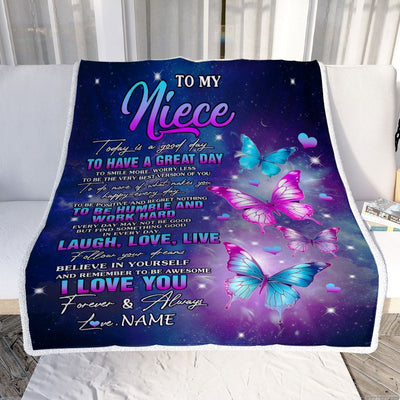 Personalized To My Niece Butterfly Blanket From Aunt Uncle Every Day Laugh Love Live Niece Birthday Gifts Graduation Christmas Customized Fleece Blanket | teecentury