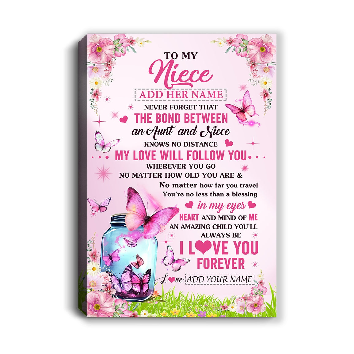 Personalized To My Niece Butterfly Canvas From Aunt Auntie The Bond Between Niece Birthday Gifts Graduation Christmas Custom Wall Decor Wall Art Framed Canvas | teecentury