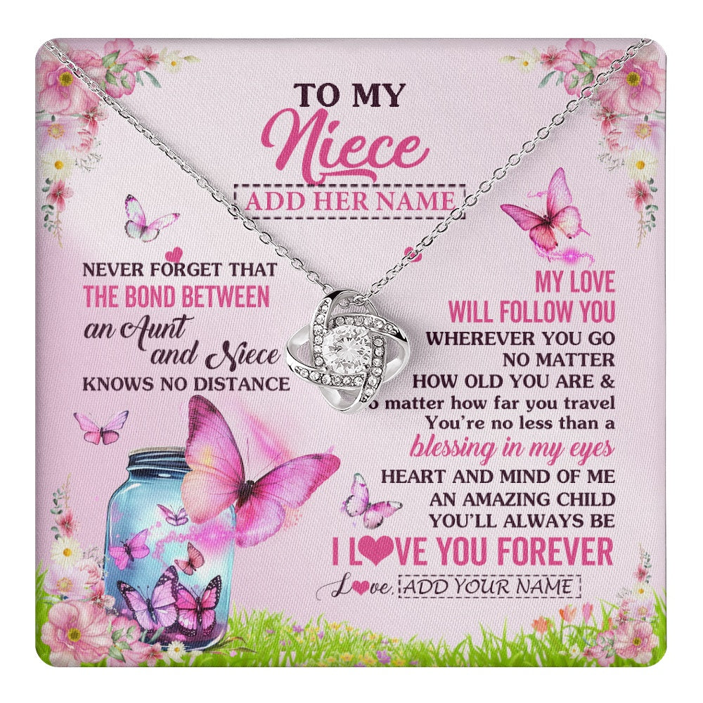 Love Knot Necklace 14K White Gold Finish | 1 | Personalized To My Niece Butterfly Necklace From Aunt Auntie The Bond Between Niece Birthday Gifts Graduation Christmas Custom Jewelry Gift Box Message Card | https://teecentury.