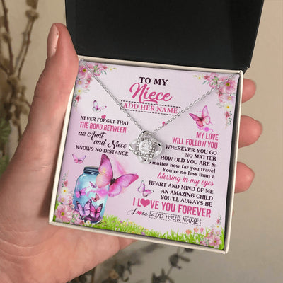 Love Knot Necklace 14K White Gold Finish | 2 | Personalized To My Niece Butterfly Necklace From Aunt Auntie The Bond Between Niece Birthday Gifts Graduation Christmas Custom Jewelry Gift Box Message Card | https://teecentury.