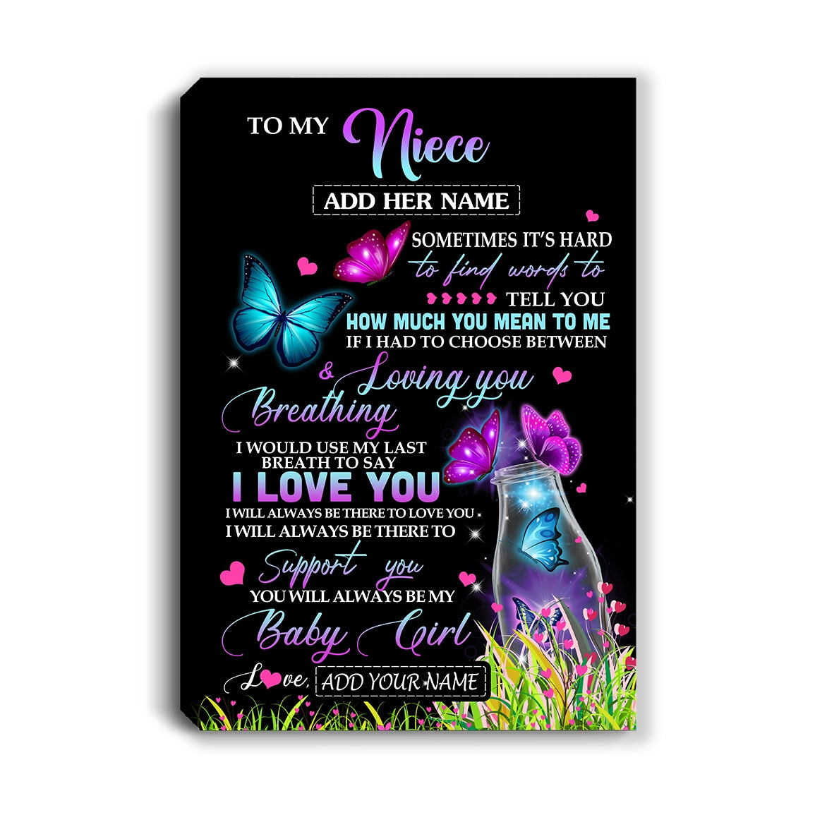 Personalized To My Niece Canvas From Aunt Auntie Butterfly Sometimes Say I Love You Niece Birthday Gifts Graduation Christmas Custom Wall Art Print Framed Canvas | teecentury
