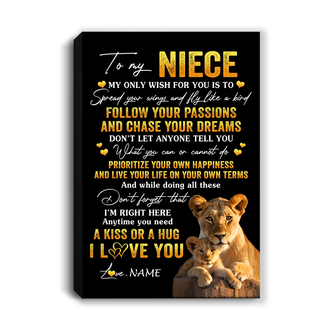 Personalized To My Niece Canvas From Aunt Auntie Lion My Only Wish For You Niece Birthday Gifts Graduation Christmas Custom Wall Art Print Framed Canvas | teecentury
