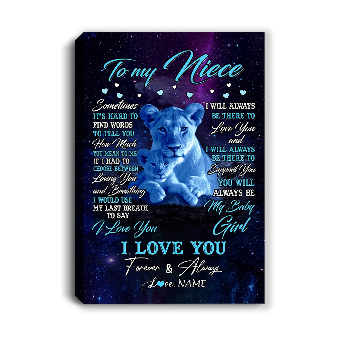 Personalized To My Niece Canvas From Aunt Auntie Sometimes It's Hard Lion Niece Gift Birthday Graduation Christmas Custom Wall Art Print Framed Canvas | teecentury