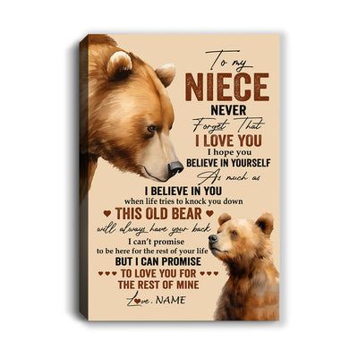Personalized To My Niece Canvas From Aunt Auntie Uncle Never Forget I Love You Bear Niece Birthday Gifts Graduation Christmas Custom Wall Art Print Framed Canvas | teecentury