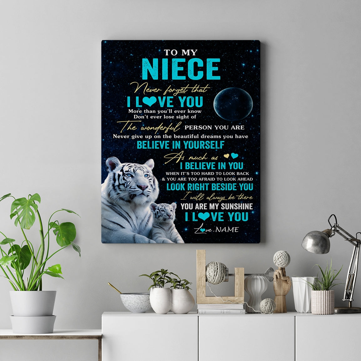 Personalized To My Niece Canvas From Aunt Auntie Uncle Never Forget I Love You White Tiger Niece Birthday Gifts Graduation Christmas Custom Wall Art Print Framed Canvas | teecentury