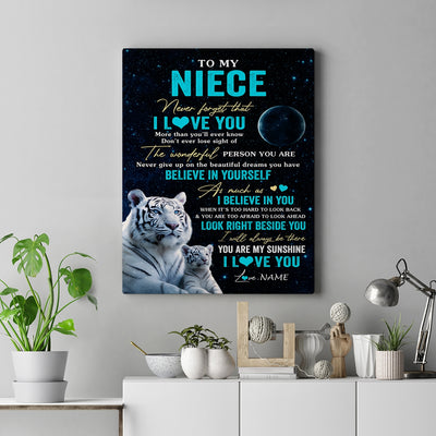 Personalized To My Niece Canvas From Aunt Auntie Uncle Never Forget I Love You White Tiger Niece Birthday Gifts Graduation Christmas Custom Wall Art Print Framed Canvas | teecentury