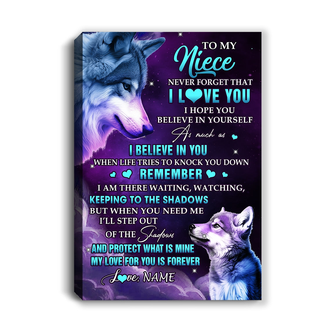 Personalized To My Niece Canvas From Aunt Auntie Uncle Wolf Moon My Love For You Is Forever Niece Birthday Gifts Christmas Custom Wall Art Print Framed Canvas | teecentury