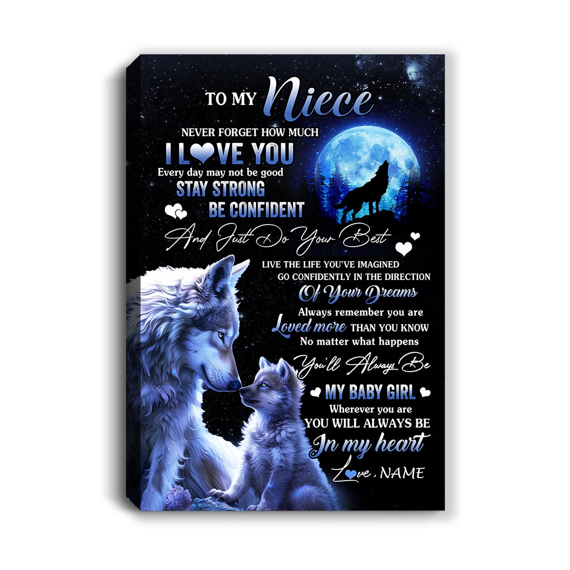 Personalized To My Niece Canvas From Aunt Auntie Uncle Wolf Never Forget How Much I Love You Niece Birthday Gifts Christmas Custom Wall Art Print Framed Canvas | teecentury