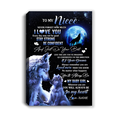 Personalized To My Niece Canvas From Aunt Auntie Uncle Wolf Never Forget How Much I Love You Niece Birthday Gifts Christmas Custom Wall Art Print Framed Canvas | teecentury