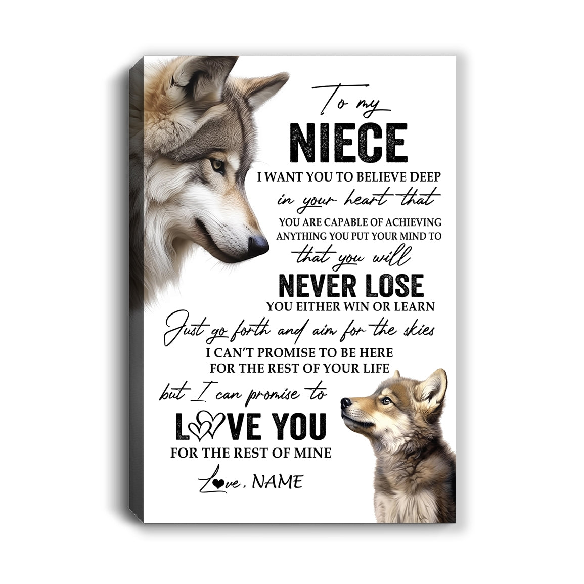 Personalized To My Niece Canvas From Aunt Auntie Uncle You Will Never Lose Wolf Niece Birthday Gifts Graduation Christmas Custom Wall Art Print Framed Canvas | teecentury