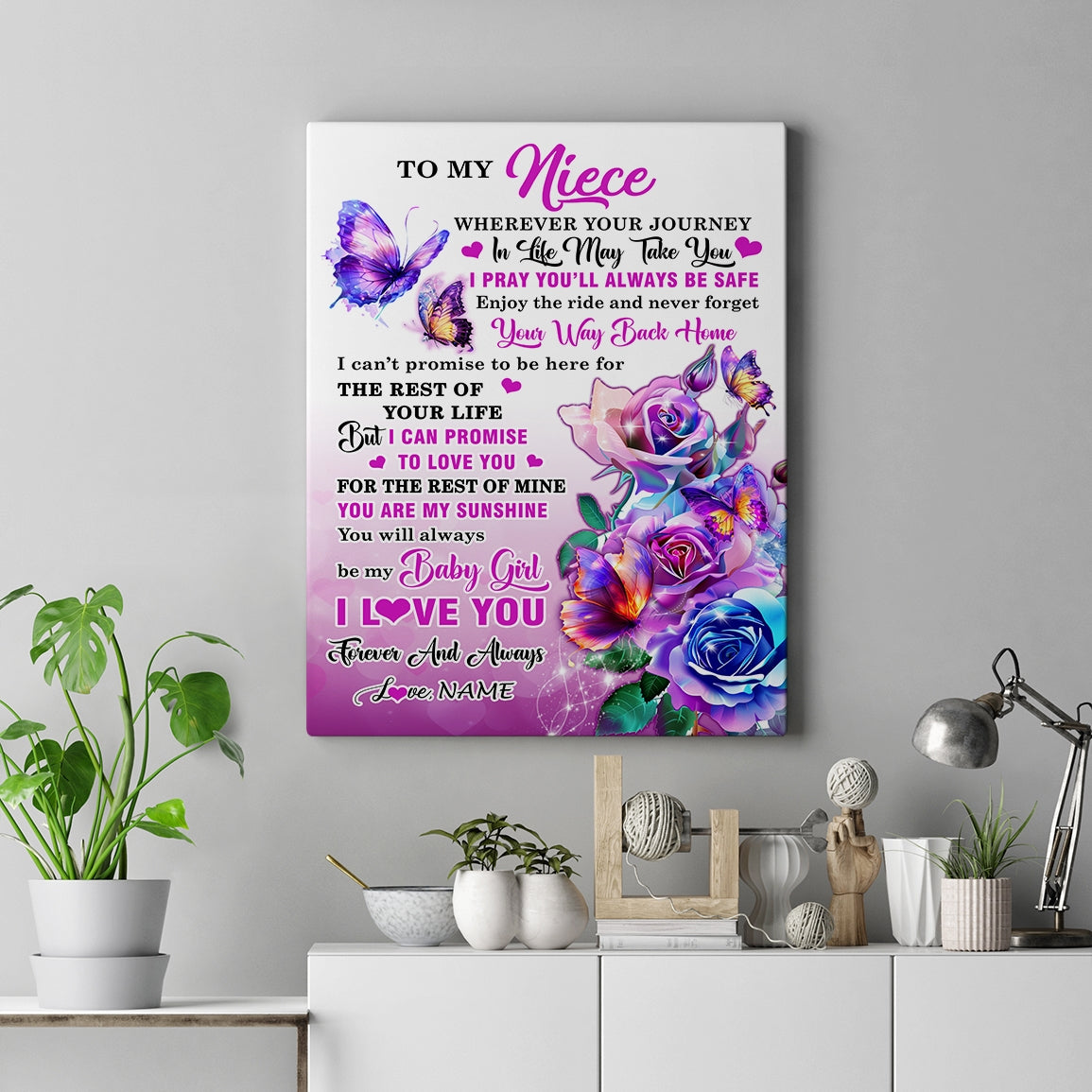 Personalized To My Niece Canvas From Aunt Auntie Wherever Your Journey In Life Butterfly Niece Birthday Gifts Graduation Christmas Custom Wall Art Print Framed Canvas | teecentury