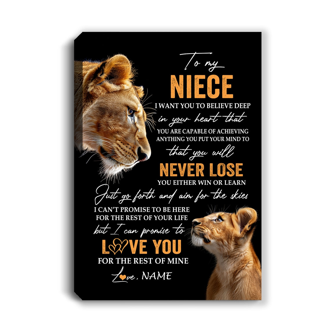 Personalized To My Niece Canvas From Aunt Auntie You Will Never Lose Lion Niece Birthday Gifts Graduation Christmas Custom Wall Art Print Framed Canvas | teecentury