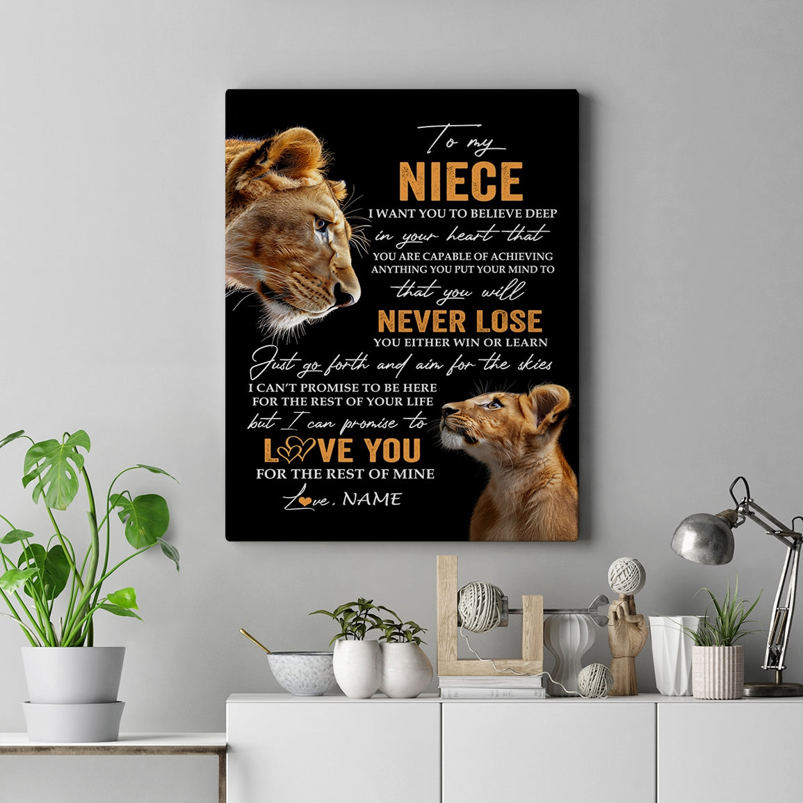 Personalized To My Niece Canvas From Aunt Auntie You Will Never Lose Lion Niece Birthday Gifts Graduation Christmas Custom Wall Art Print Framed Canvas | teecentury