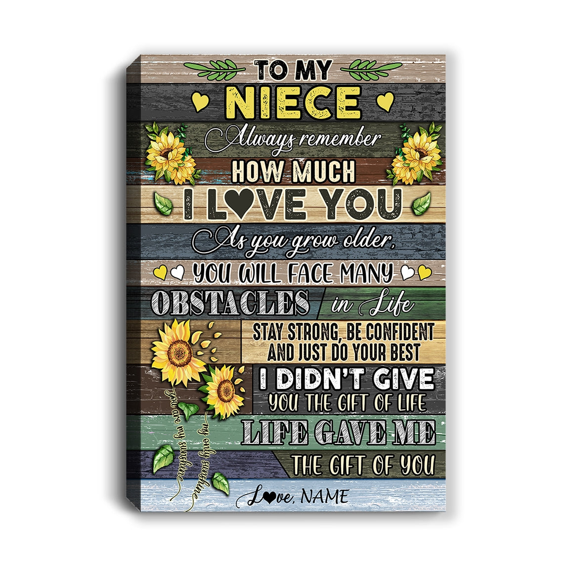 Personalized To My Niece Canvas From Aunt Uncle Always Remember How Much I Love You Wood Sunflower Niece Birthday Custom Wall Art Print Home Decor Framed Canvas | teecentury