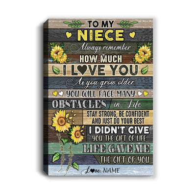 Personalized To My Niece Canvas From Aunt Uncle Always Remember How Much I Love You Wood Sunflower Niece Birthday Custom Wall Art Print Home Decor Framed Canvas | teecentury