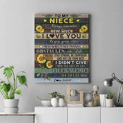 Personalized To My Niece Canvas From Aunt Uncle Always Remember How Much I Love You Wood Sunflower Niece Birthday Custom Wall Art Print Home Decor Framed Canvas | teecentury