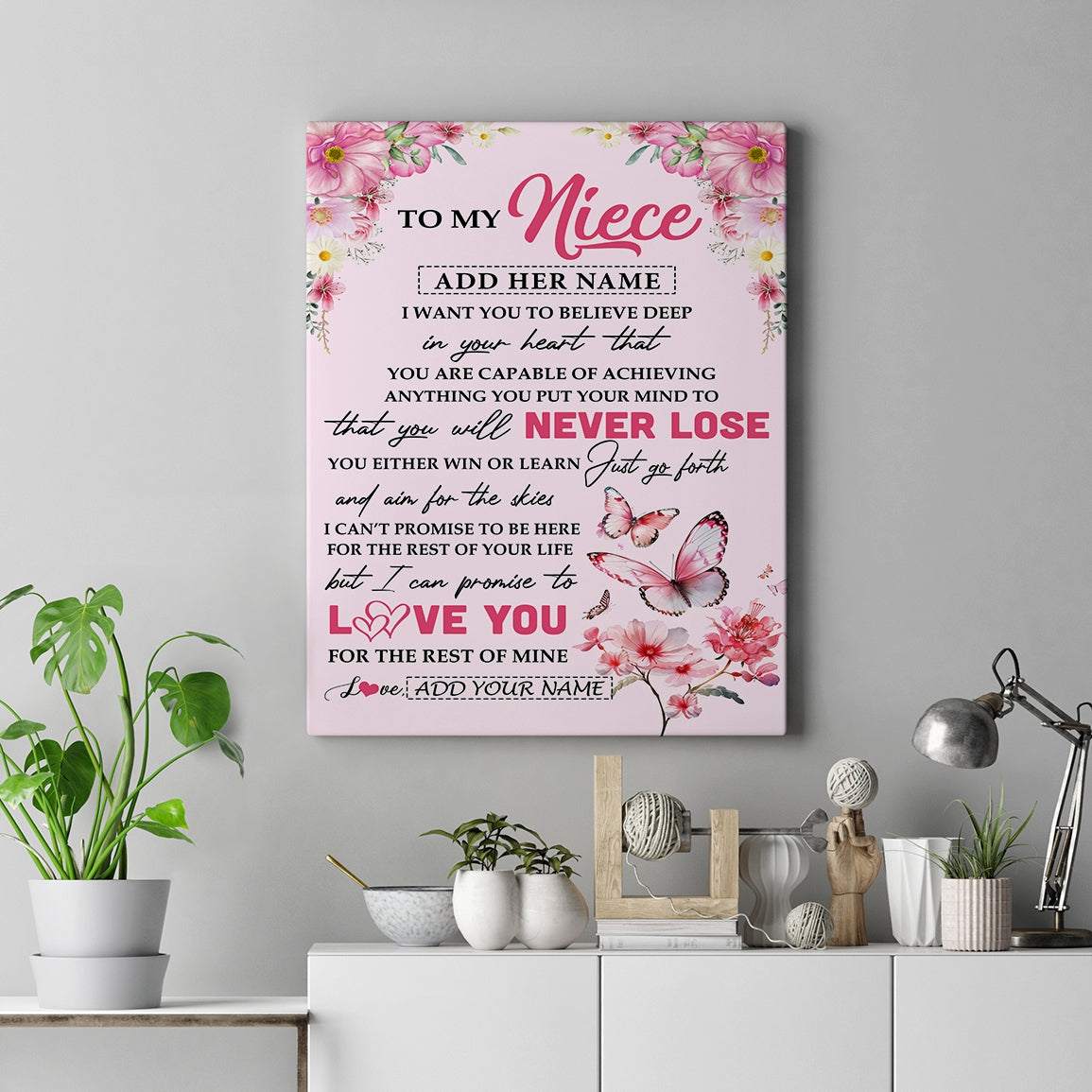 Personalized To My Niece Canvas From Aunt Uncle Auntie You Will Never Lose Butterfly Niece Birthday Gifts Graduation Christmas Custom Wall Art Print Framed Canvas | teecentury