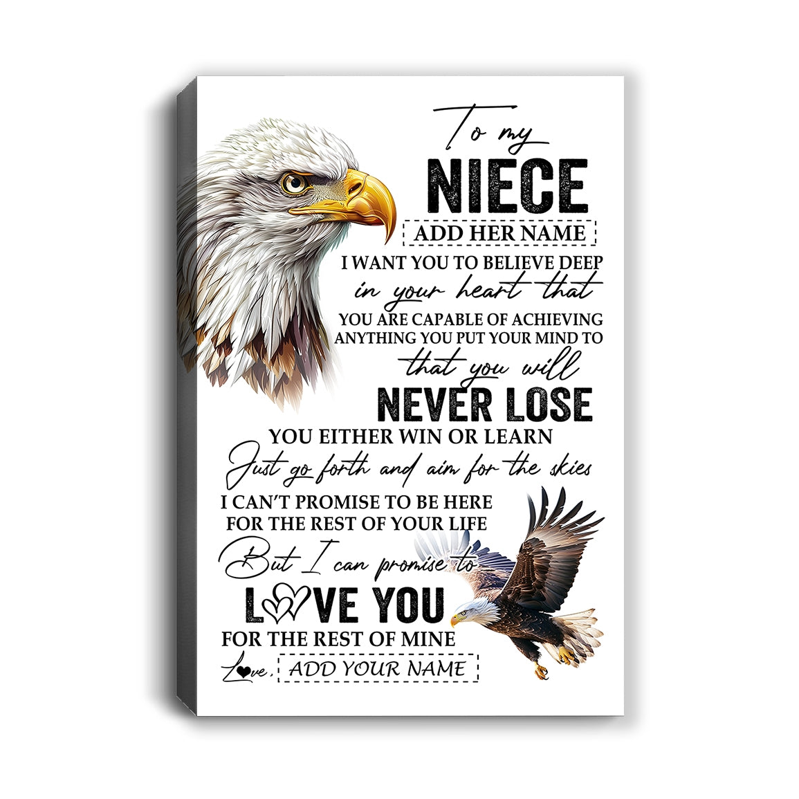 Personalized To My Niece Canvas From Aunt Uncle Auntie You Will Never Lose Eagle Niece Birthday Gifts Graduation Christmas Custom Wall Art Print Framed Canvas | teecentury