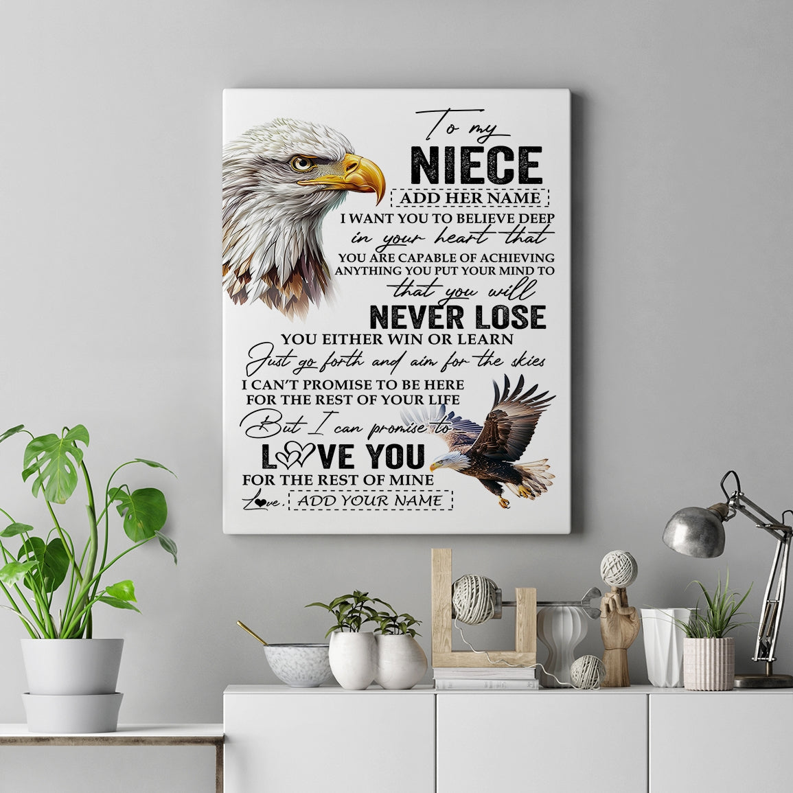 Personalized To My Niece Canvas From Aunt Uncle Auntie You Will Never Lose Eagle Niece Birthday Gifts Graduation Christmas Custom Wall Art Print Framed Canvas | teecentury