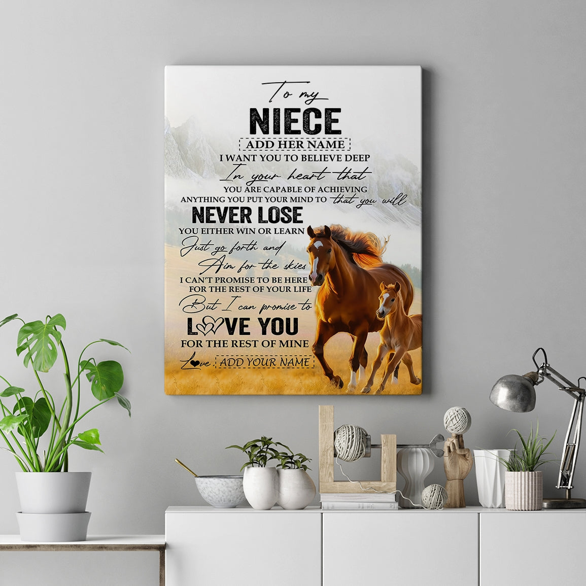 Personalized To My Niece Canvas From Aunt Uncle Auntie You Will Never Lose Horse Niece Birthday Gifts Graduation Christmas Custom Wall Art Print Framed Canvas | teecentury