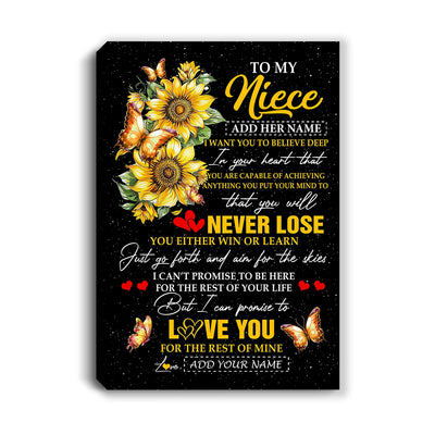 Personalized To My Niece Canvas From Aunt Uncle Auntie You Will Never Lose Sunflower Niece Birthday Gifts Graduation Christmas Custom Wall Art Print Framed Canvas | teecentury