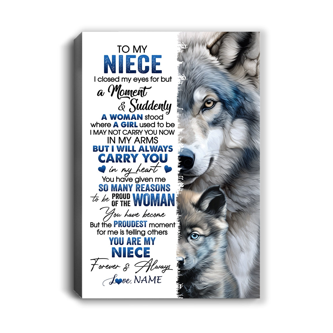 Personalized To My Niece Canvas From Aunt Uncle I Close My Eyes For But A Moment Wolf Niece Birthday Gifts Graduation Christmas Custom Wall Art Print Framed Canvas | teecentury