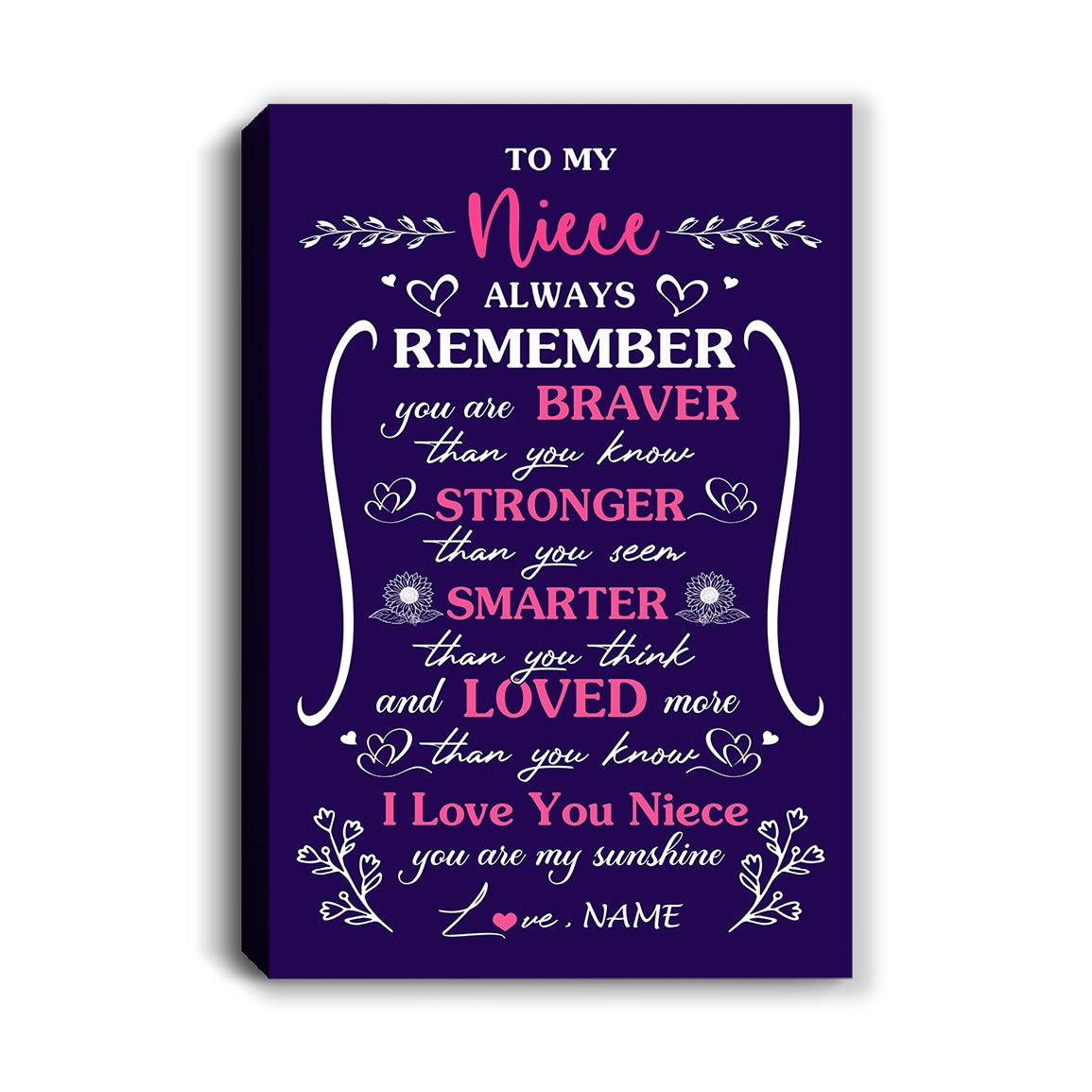 Personalized To My Niece Canvas From Aunt Uncle Mother Purple I Love You Niece Birthday Gifts Graduation Christmas Custom Wall Art Print Framed Canvas | teecentury