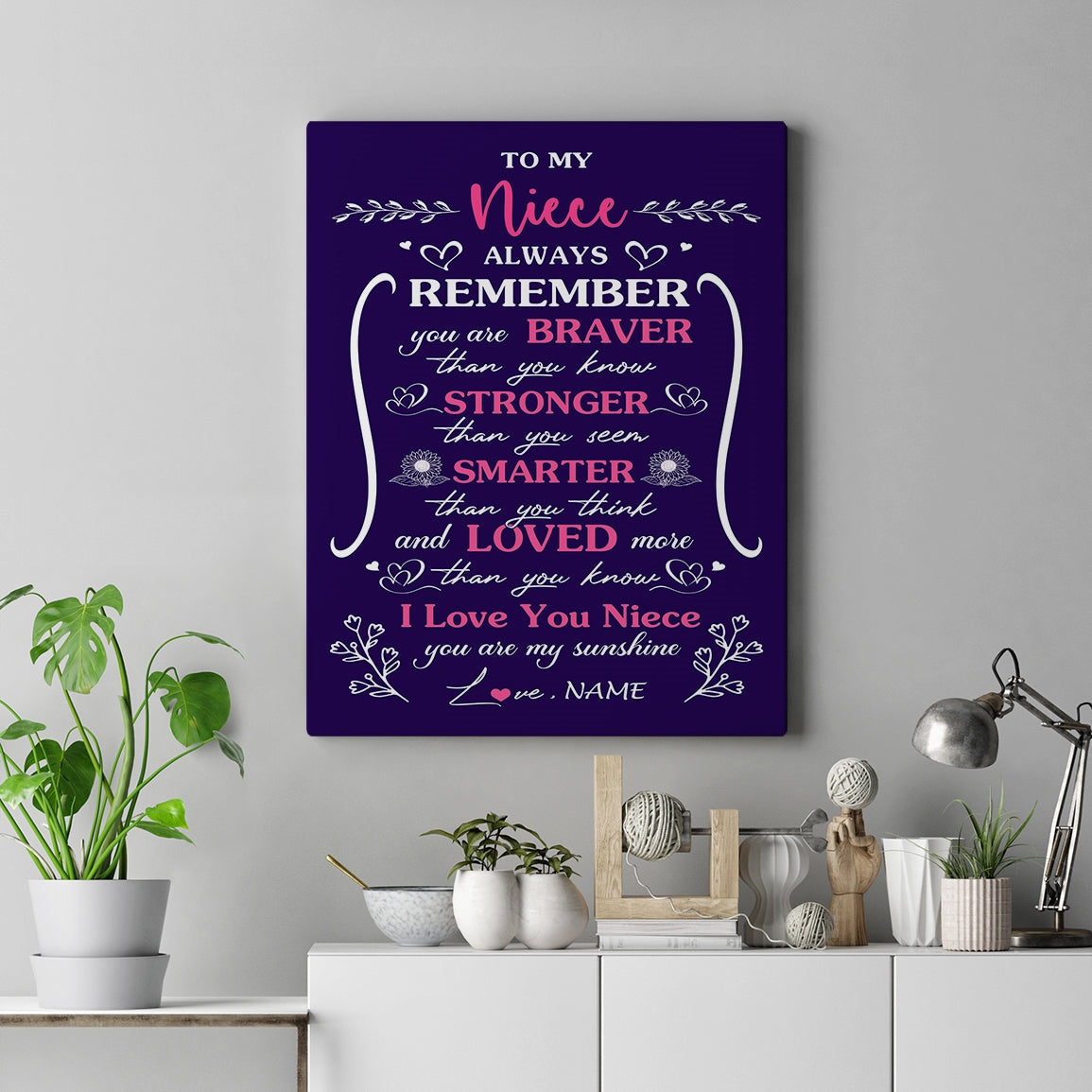 Personalized To My Niece Canvas From Aunt Uncle Mother Purple I Love You Niece Birthday Gifts Graduation Christmas Custom Wall Art Print Framed Canvas | teecentury