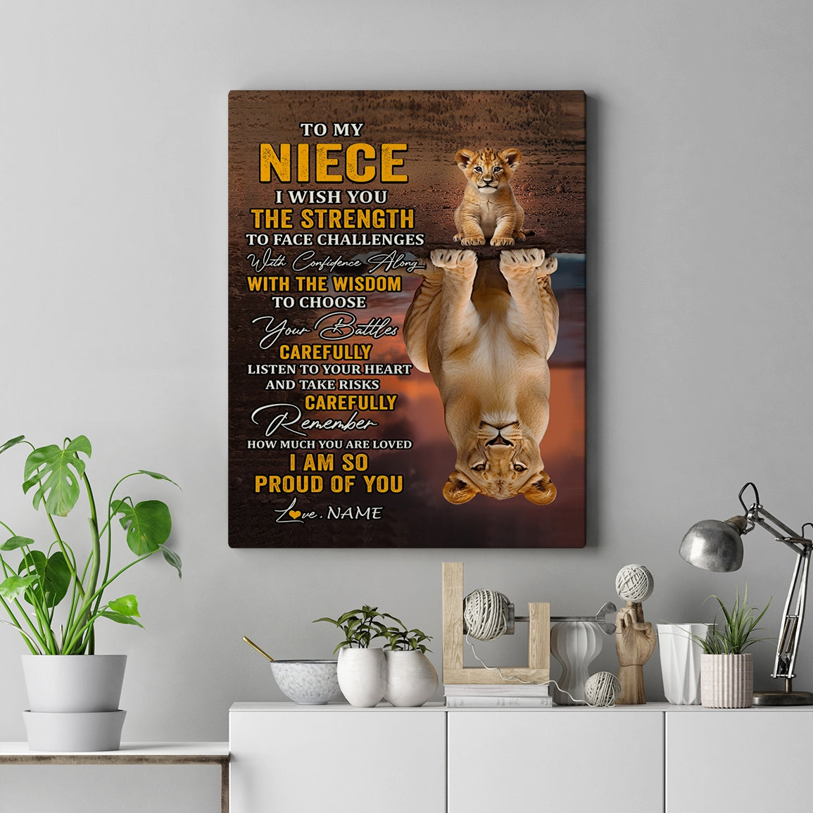 Personalized To My Niece Canvas From Uncle Aunt Auntie I Wish You The Strength Lion Niece Birthday Gifts Graduation Christmas Custom Wall Art Print Framed Canvas | teecentury