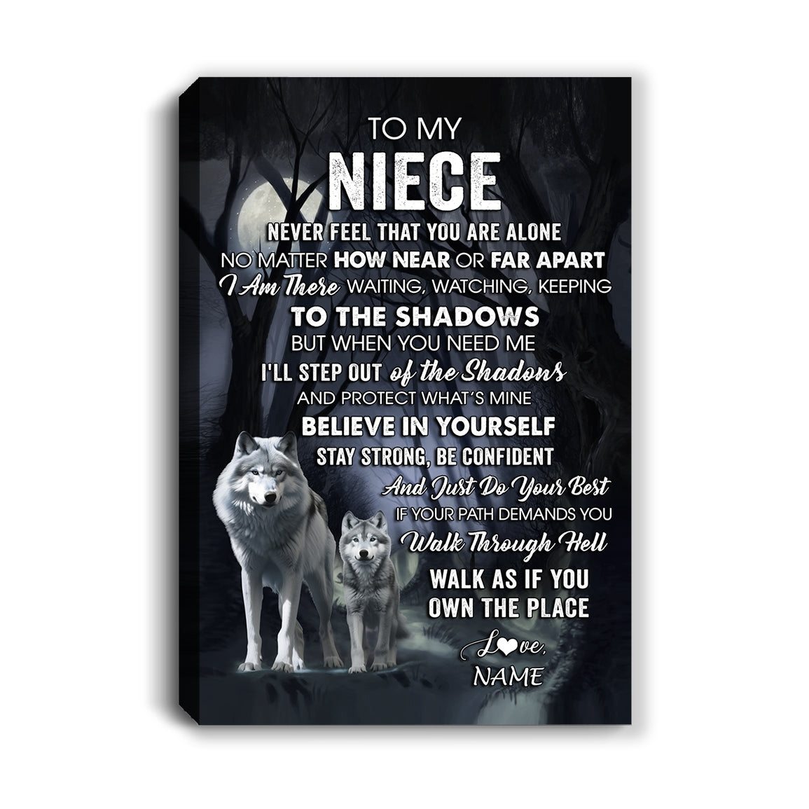 Personalized To My Niece Canvas From Uncle Aunt Auntie Never Feel That You Are Alone Wolf Niece Birthday Gifts Graduation Christmas Custom Wall Art Print Framed Canvas | teecentury