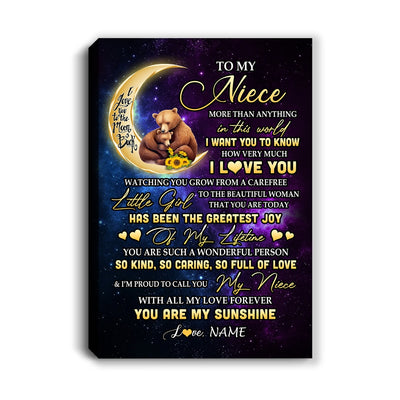 Personalized To My Niece Canvas From Uncle Aunt Auntie Positive Energy Encourage Brave Little Bear Niece Birthday Gifts Christmas Custom Wall Art Print Framed Canvas | teecentury