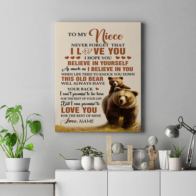 Personalized To My Niece Canvas From Uncle Aunt Auntie This Old Bear Love You Niece Birthday Gifts Graduation Christmas Custom Wall Art Print Framed Canvas | teecentury