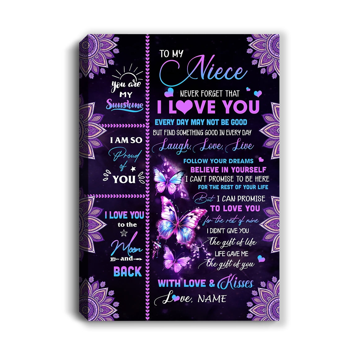 Personalized To My Niece Canvas From Uncle Aunt Never Forget That I Love You Butterfly Niece Birthday Gifts Graduation Christmas Custom Wall Art Print Framed Canvas | teecentury