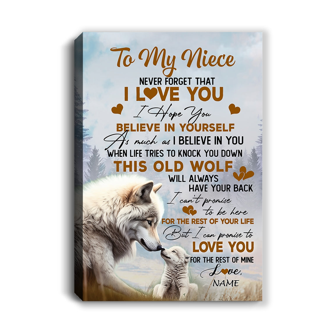 Personalized To My Niece Canvas From Uncle Aunt Never Forget That I Love You Wolf Niece Birthday Gifts Graduation Christmas Custom Wall Art Print Framed Canvas | teecentury
