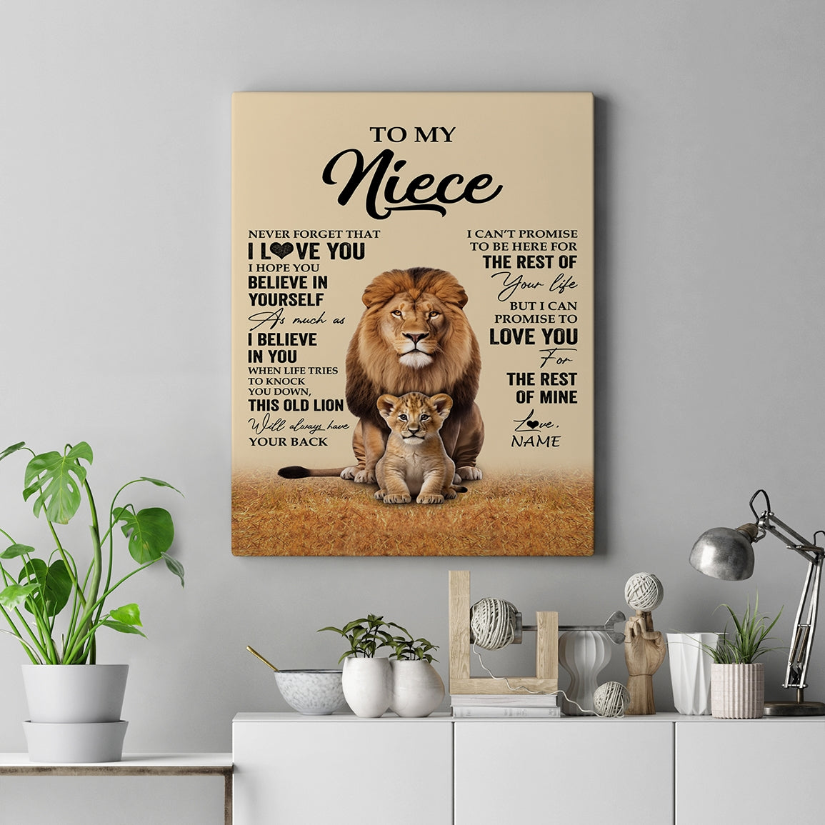 Personalized To My Niece Canvas From Uncle Lion Never Forget That I Love You Niece Birthday Gifts Graduation Christmas Custom Wall Art Print Framed Canvas | teecentury