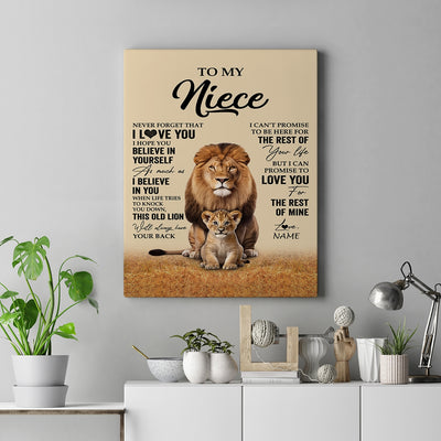 Personalized To My Niece Canvas From Uncle Lion Never Forget That I Love You Niece Birthday Gifts Graduation Christmas Custom Wall Art Print Framed Canvas | teecentury