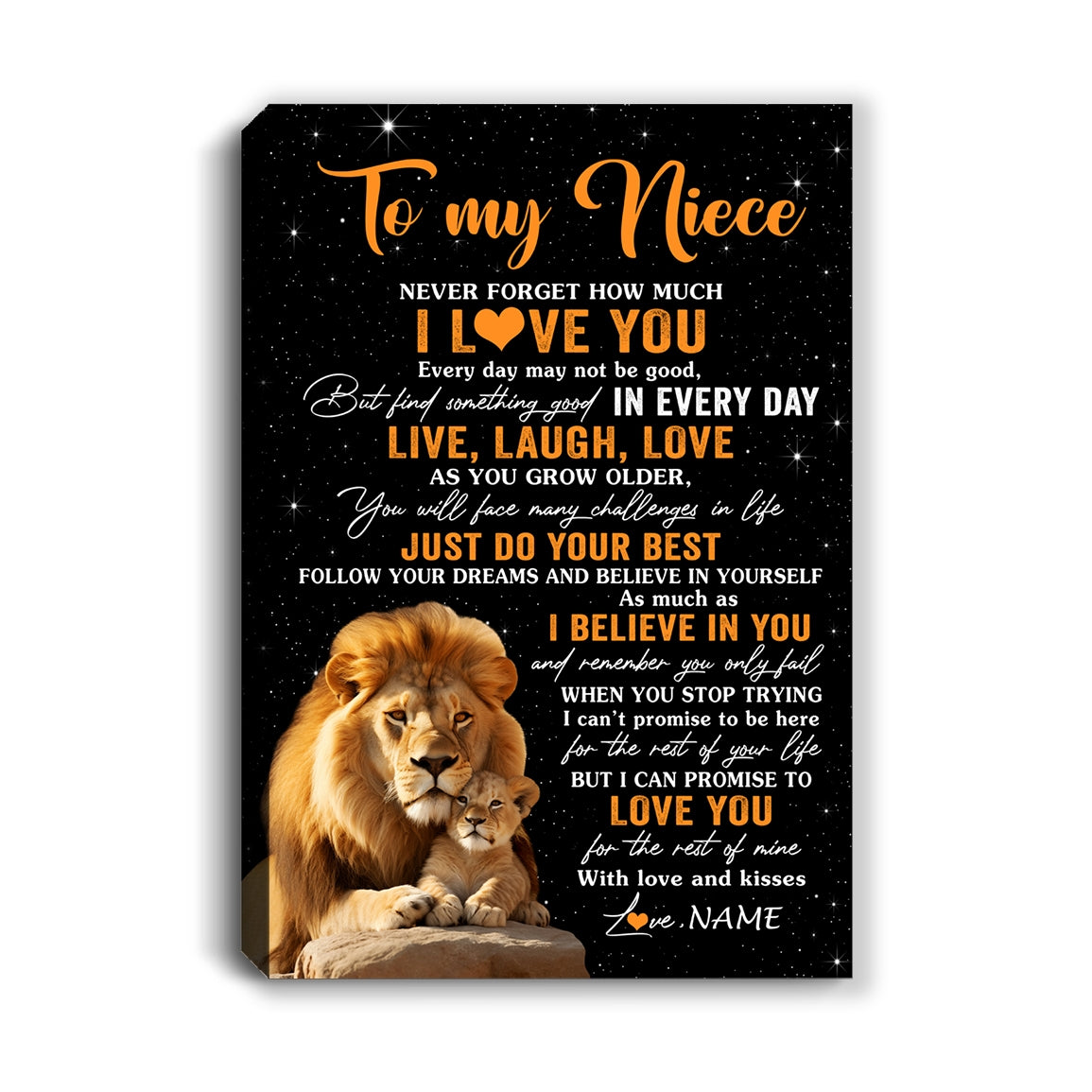 Personalized To My Niece Canvas From Uncle Live Laugh Love Lion Niece Birthday Gifts Positive Graduation Christmas Custom Wall Art Print Framed Canvas | teecentury