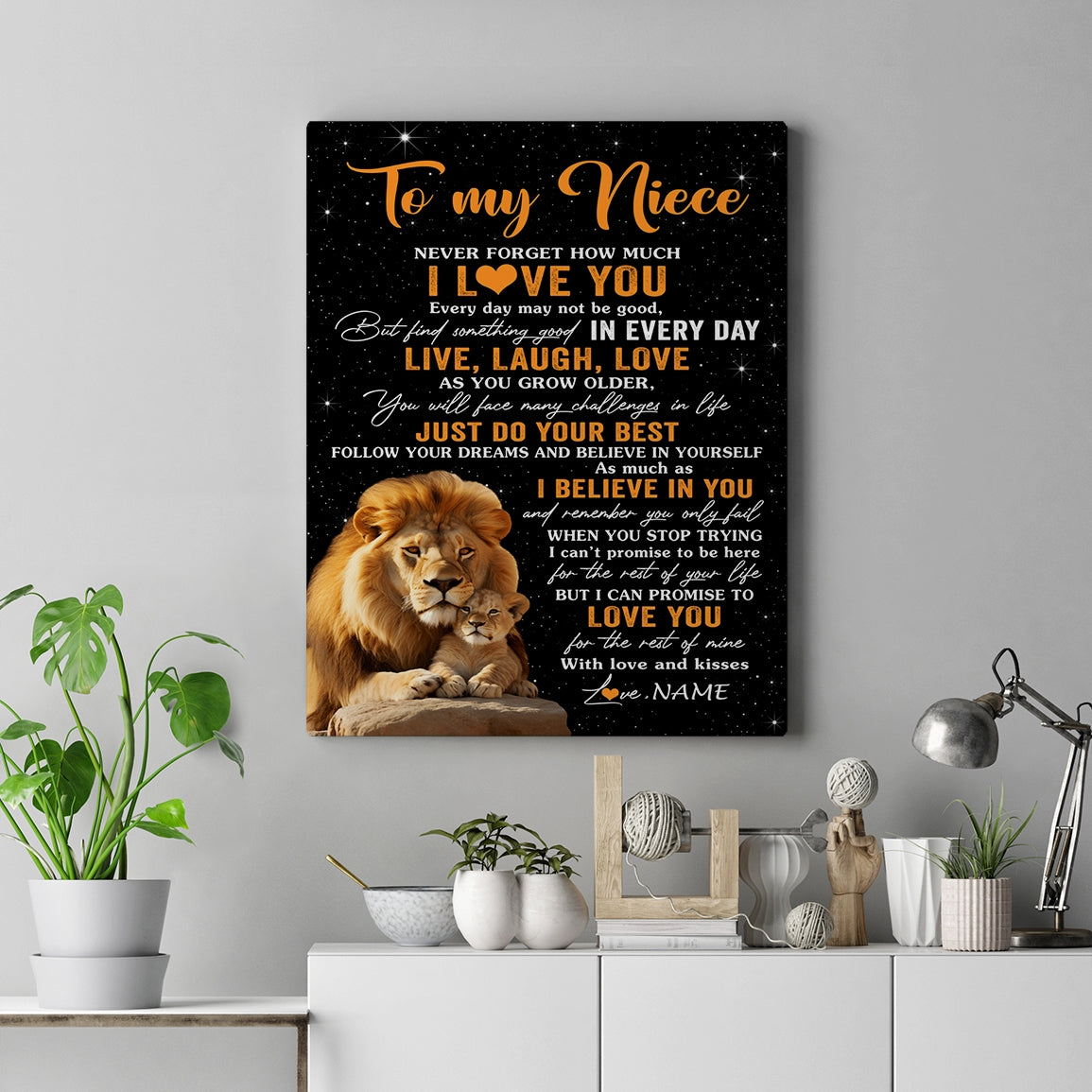 Personalized To My Niece Canvas From Uncle Live Laugh Love Lion Niece Birthday Gifts Positive Graduation Christmas Custom Wall Art Print Framed Canvas | teecentury