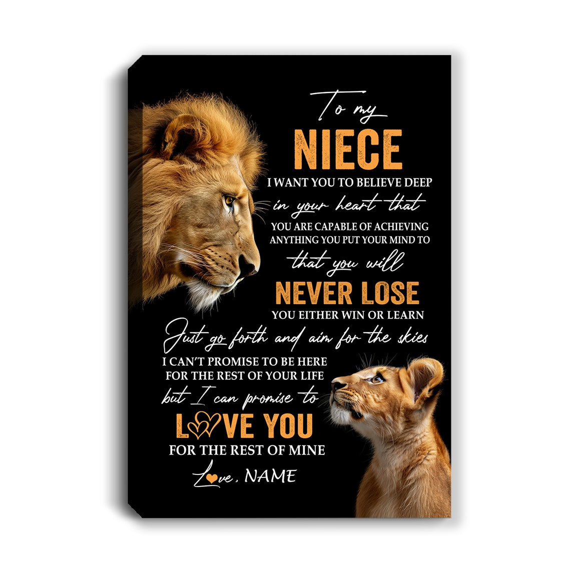 Personalized To My Niece Canvas From Uncle You Will Never Lose Lion Niece Birthday Gifts Graduation Christmas Custom Wall Art Print Framed Canvas | teecentury